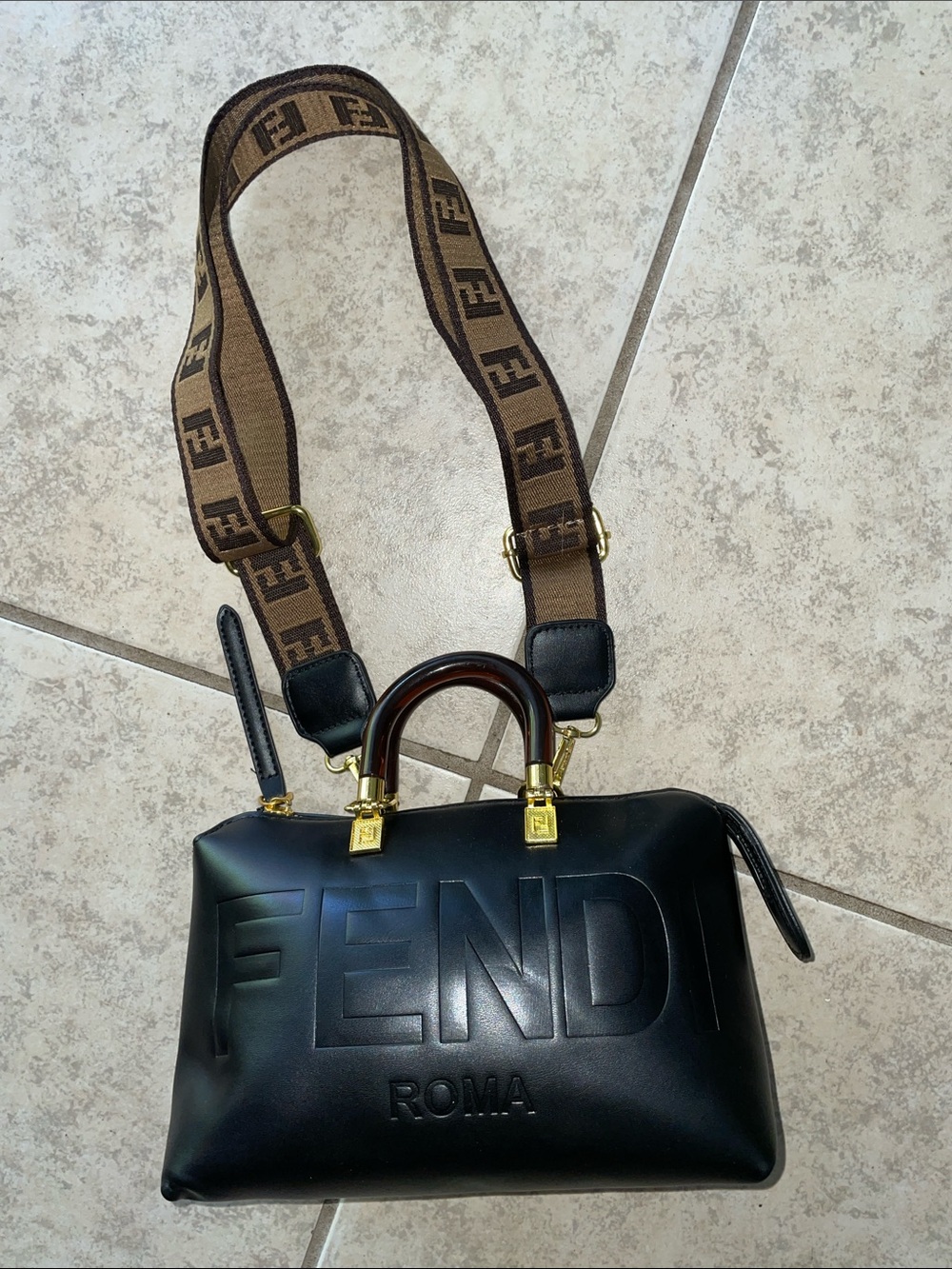 Black Satchel with Brown Strap shoulder bag purse